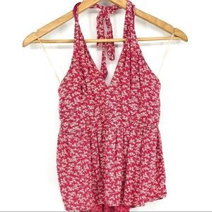 American Eagle pink floral peplum top